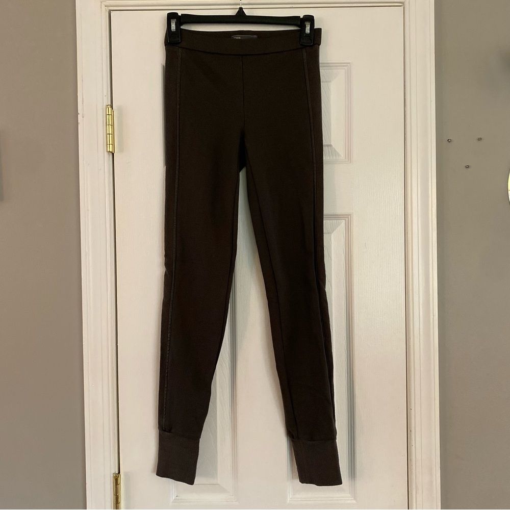 Vince Leather Piped Jogger Leggings Gray XS Stretch Skinny Pants Vegan Faux